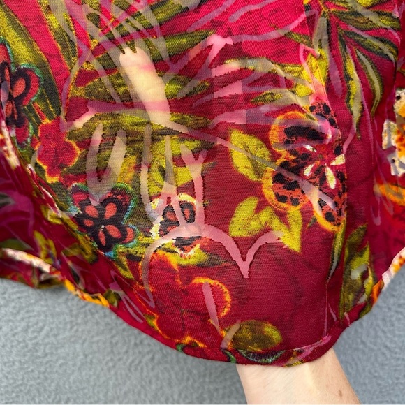 Chico's Long Sleeve Floral Button Up Linen Blend Tropical Artsty Red Women's 2 L - Picture 2 of 8